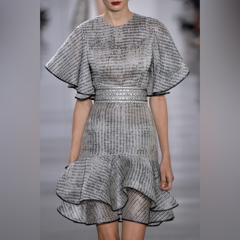 JASON WU WOODGRAIN RAFFIA ORGANZA BIAS RUFFLE DRESS “RARE RUNWAY DRESS” - Picture 10 of 15